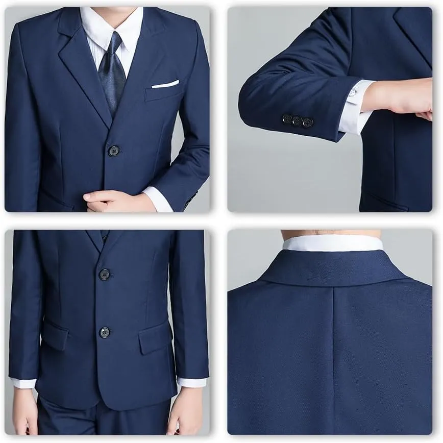 JPF Boys Formal Suits Slim Fit 5 Piece Kids Suit Jacket Pants Set with Dress Shirt and Tie for Wedding Prom