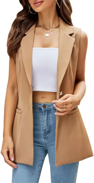 Kedera Women's Sleeveless Vest Blazer Fully Lined Spring Casual Open Front Work Office Tops Jacket Pockets