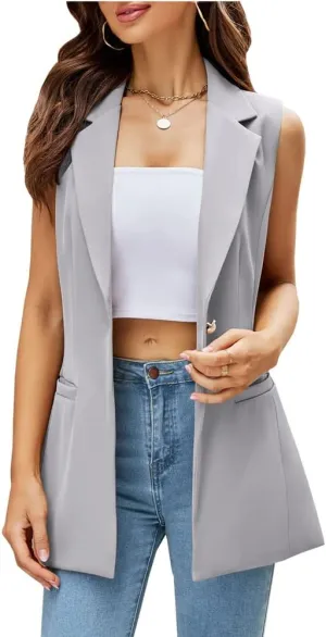 Kedera Women's Sleeveless Vest Blazer Fully Lined Spring Casual Open Front Work Office Tops Jacket Pockets