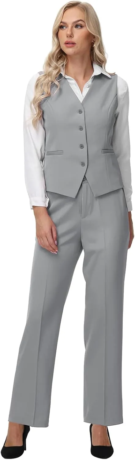 Lamgool Women 3 Piece Suit Single Breasted Blazer Formal Business Pantsuit Office Lady Tuxedo Set