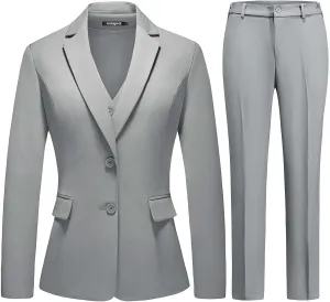 Lamgool Women 3 Piece Suit Single Breasted Blazer Formal Business Pantsuit Office Lady Tuxedo Set