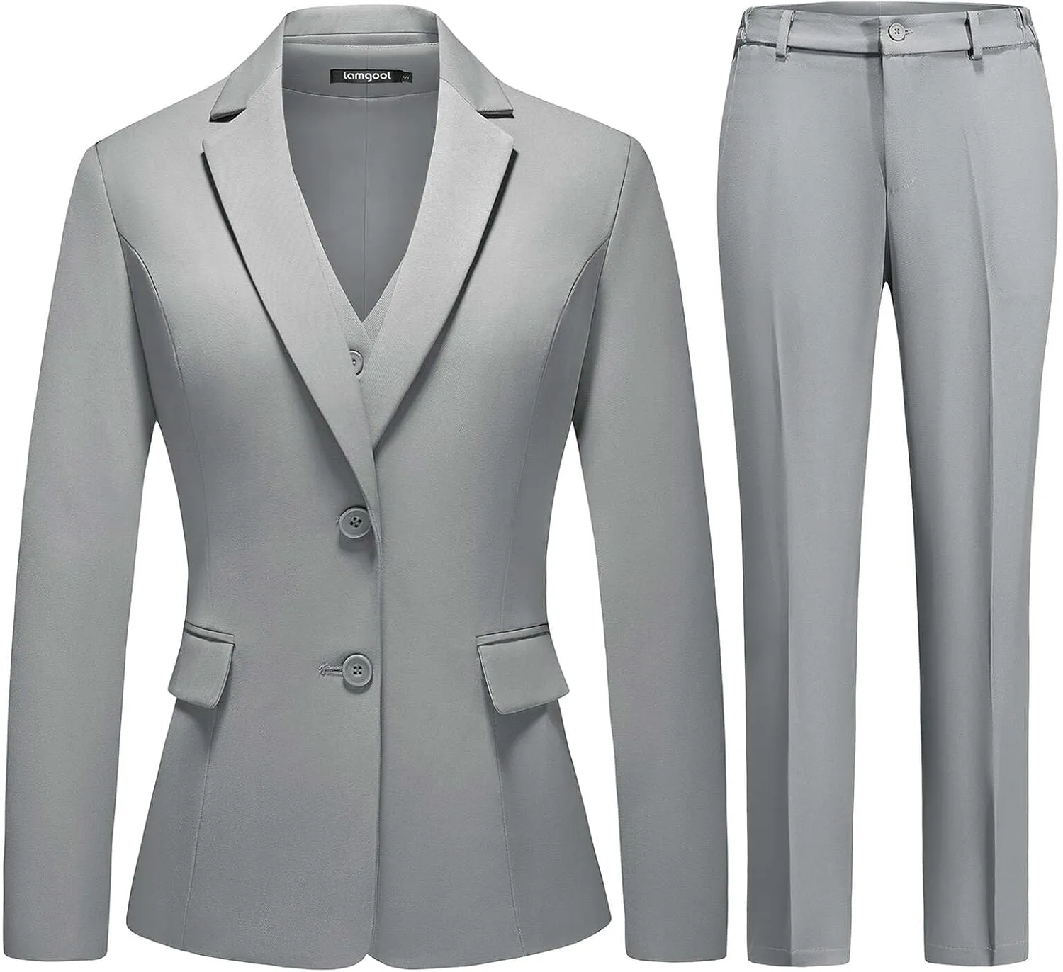 Lamgool Women 3 Piece Suit Single Breasted Blazer Formal Business Pantsuit Office Lady Tuxedo Set