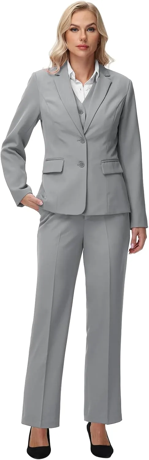 Lamgool Women 3 Piece Suit Single Breasted Blazer Formal Business Pantsuit Office Lady Tuxedo Set