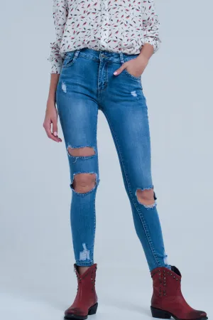 Light ripped skinny jeans in blue
