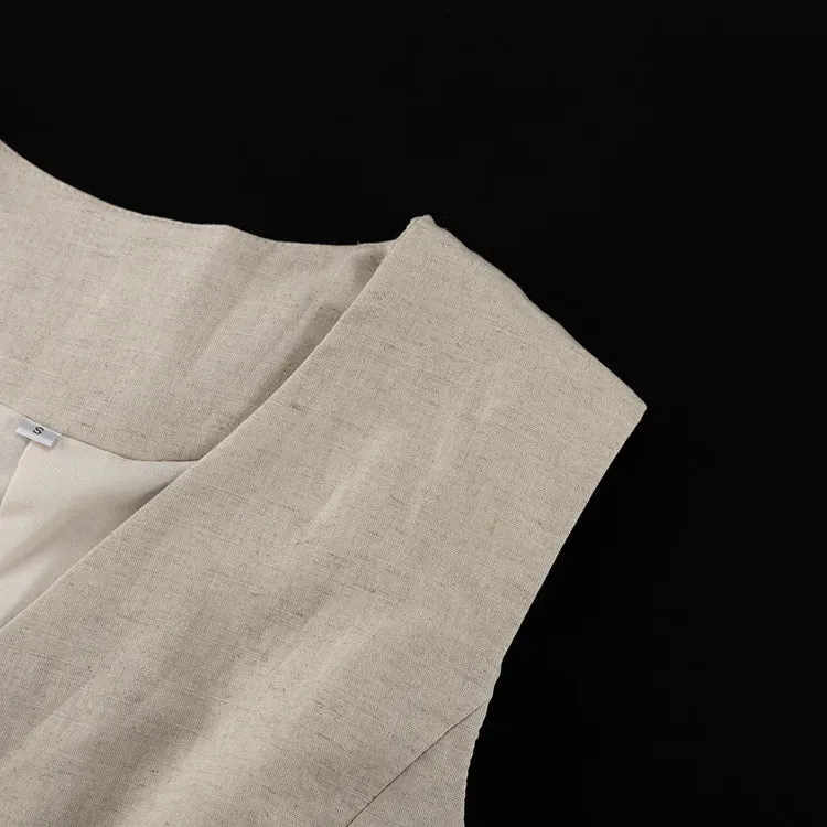Linen Blend Shorts Suit with Vest for Women