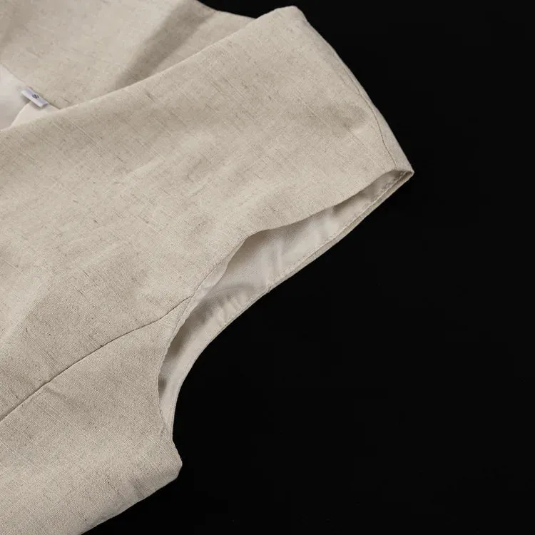 Linen Blend Shorts Suit with Vest for Women