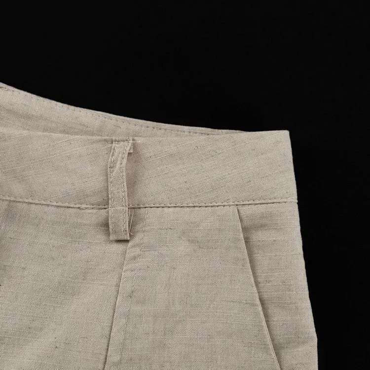 Linen Blend Shorts Suit with Vest for Women