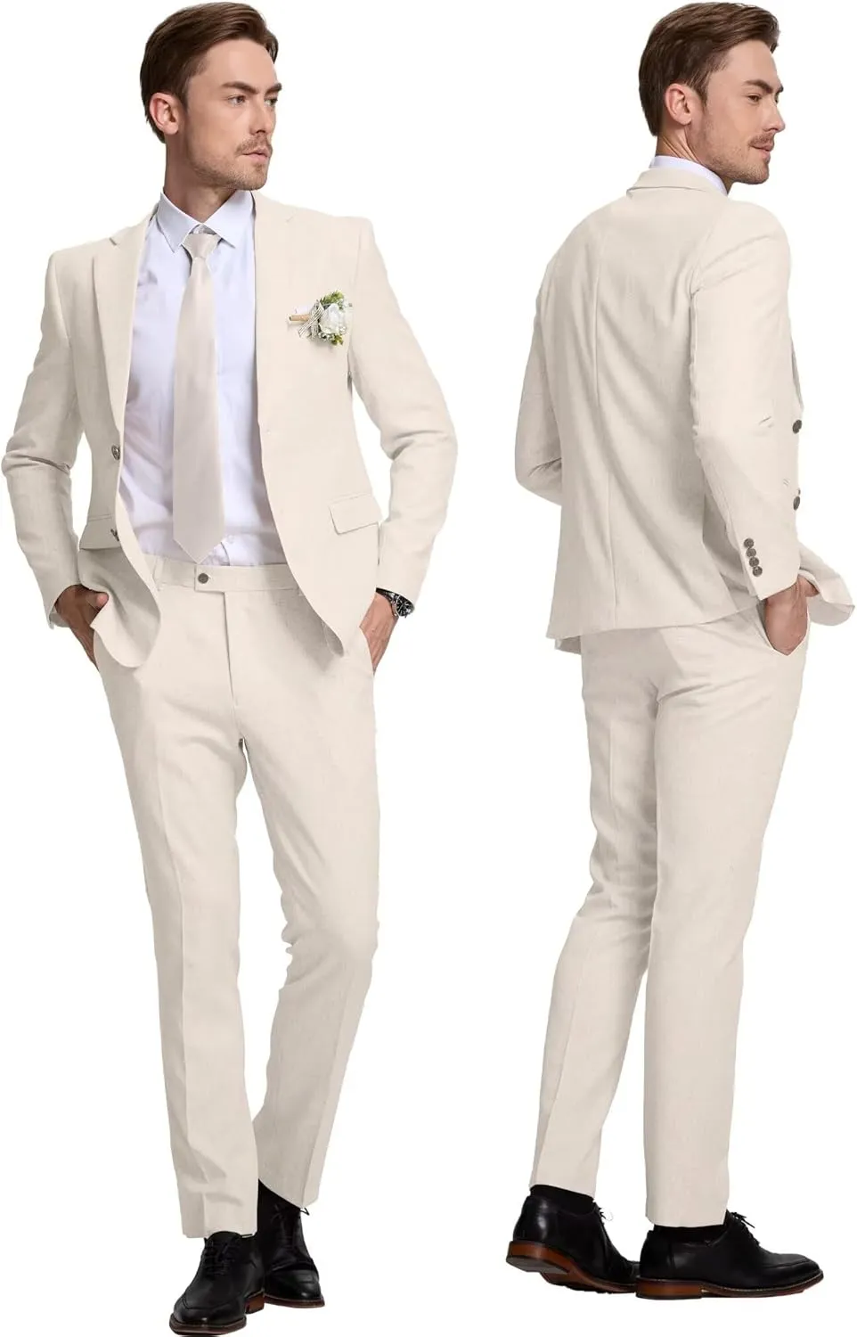 Linen Retro Mens Suit 2 Pieces Slim Fit Light Weight Linen Suit Linen Summer Suits Tuxedo Jacket Blazer Pant for Men