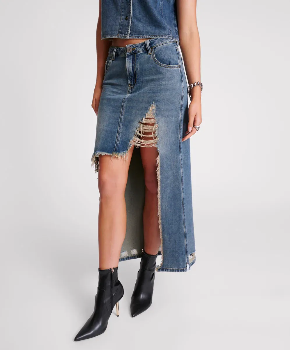 MEMPHIS HIGH WAIST SHREDDED MAXI SKIRT