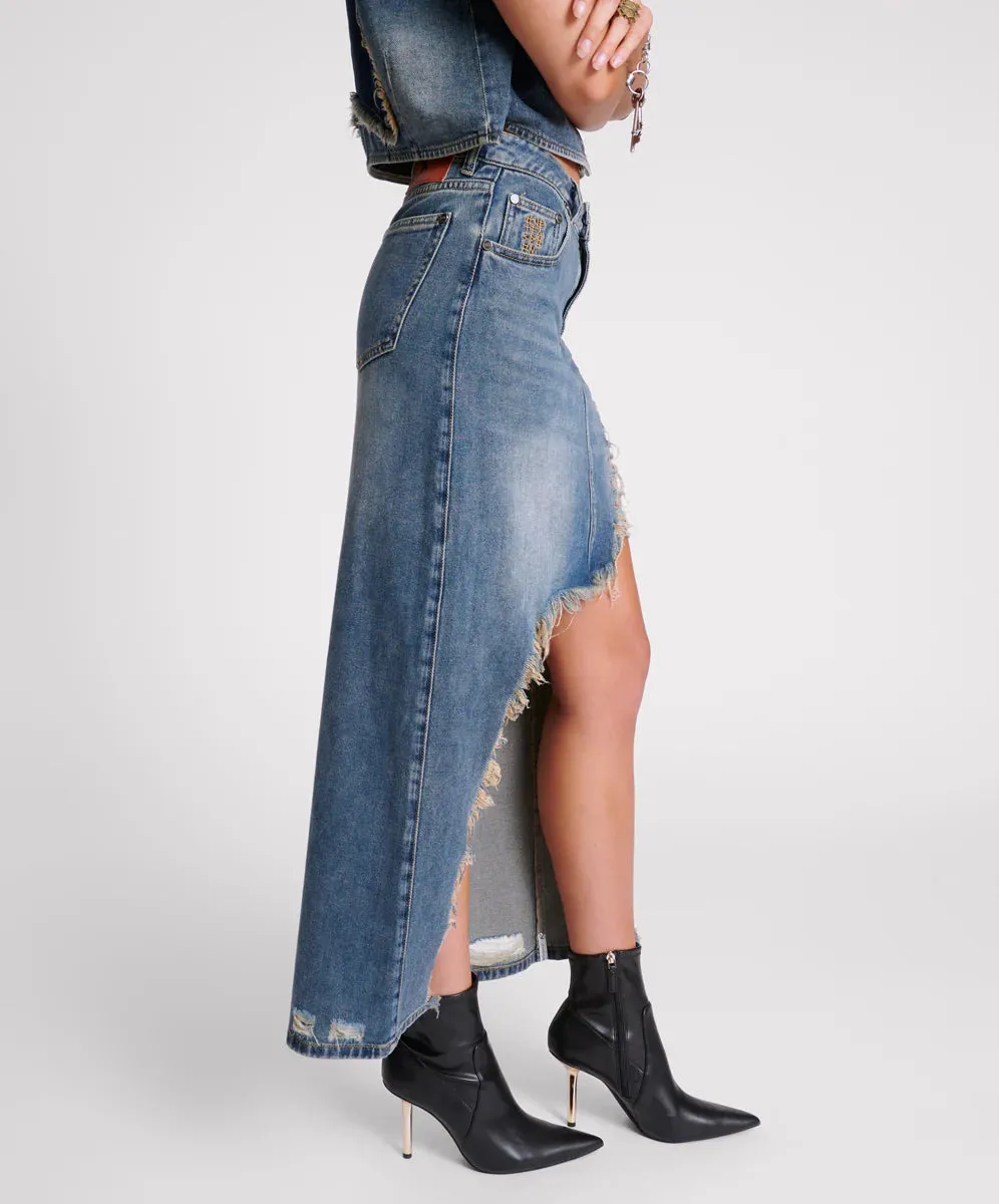 MEMPHIS HIGH WAIST SHREDDED MAXI SKIRT