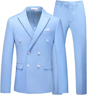 Men's Casual Business 2 Piece Suit Sets Slim Fit Double Breasted Blazer Jacket Pants Set Wedding Prom Tuxedo Suits