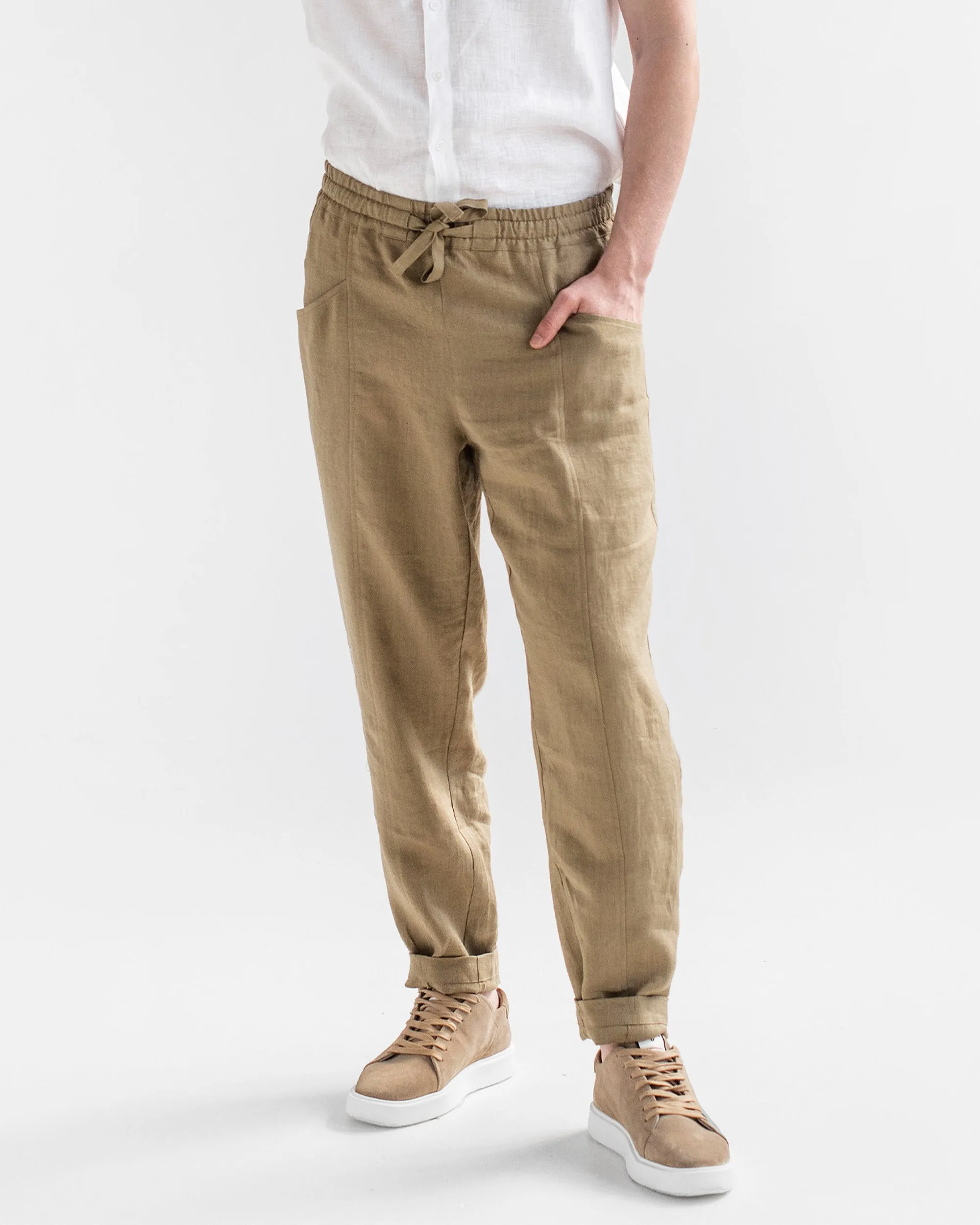 Men's linen pants TRUCKEE in Dried moss