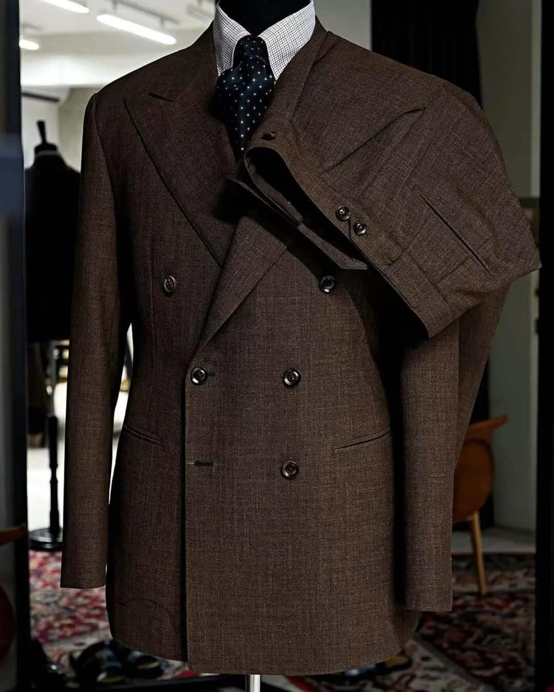 Men's Linen Suit Double Breasted Jacket Peak Lapel Two Pieces Formal Dinner Tuxedos
