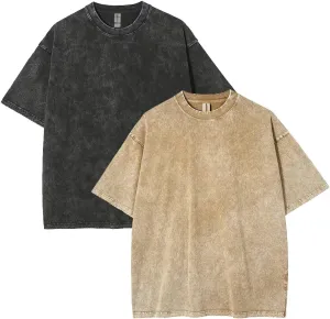 Men's Oversized T-Shirts Heavy Loose Fit Vintage Washed Tee Unisex Cotton Short Sleeve Casual Shirts Tee Tops
