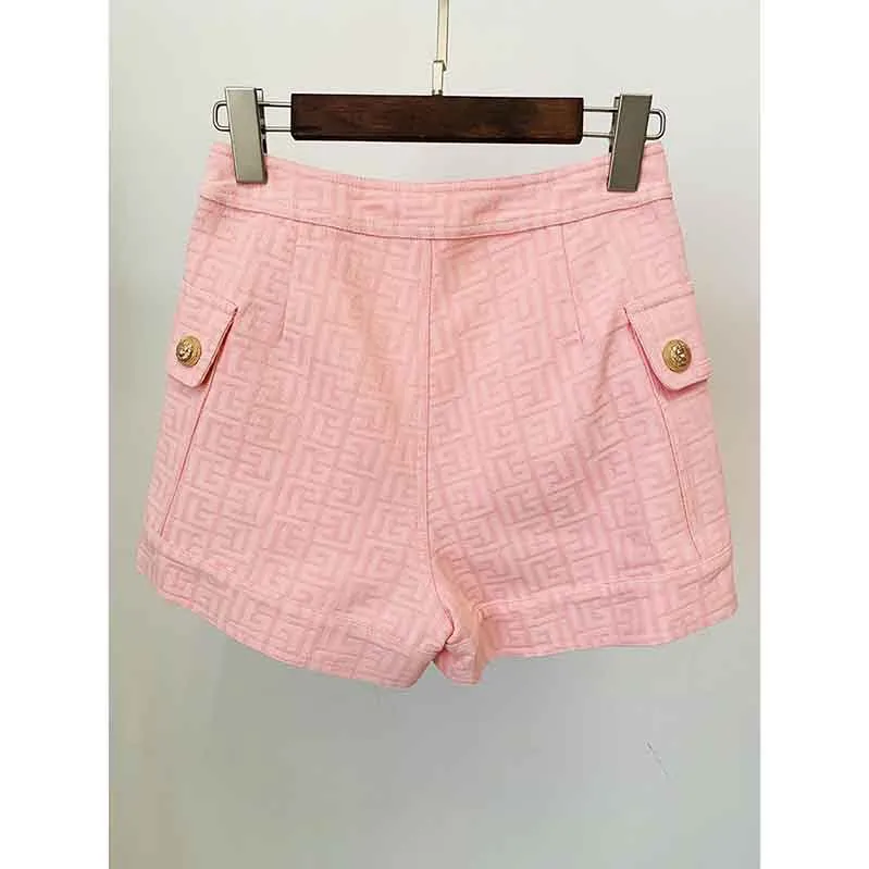 Metal Button Short Blazer & Shorts Suit In Pink