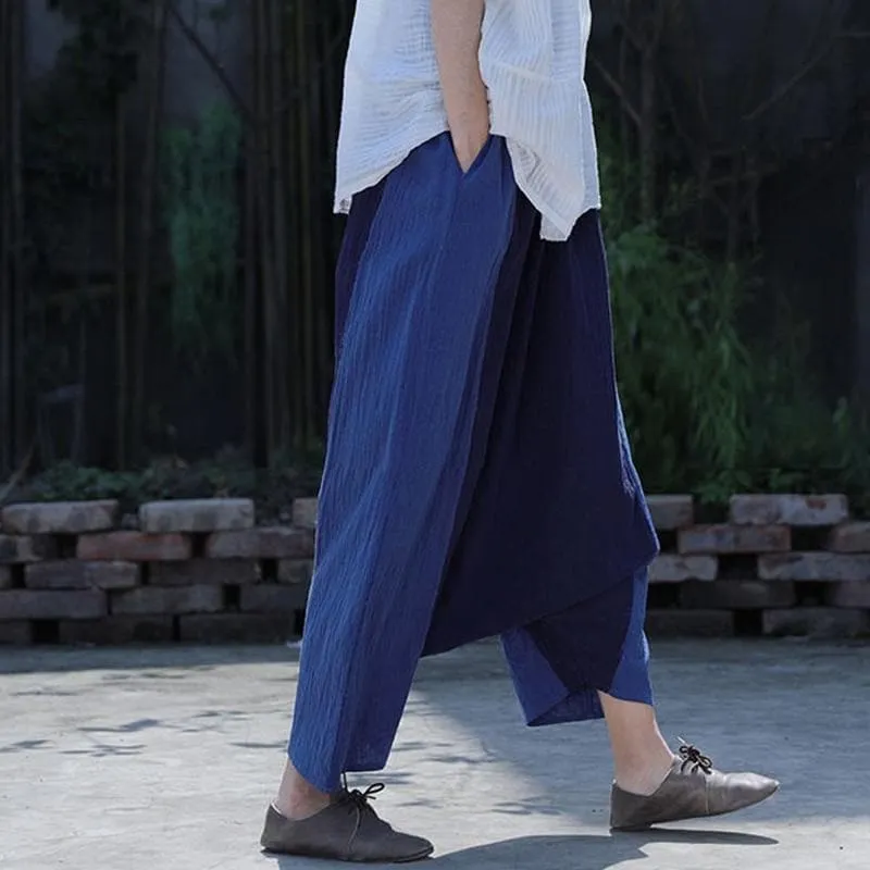 Navy Blue Cotton Linen Harem Pants | Lotus