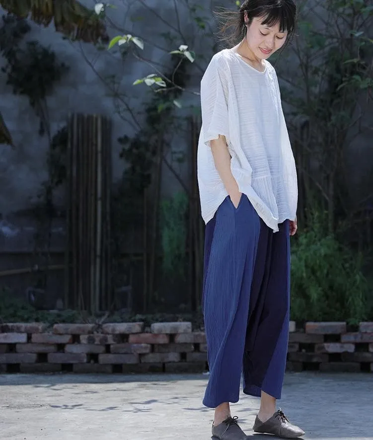 Navy Blue Cotton Linen Harem Pants | Lotus
