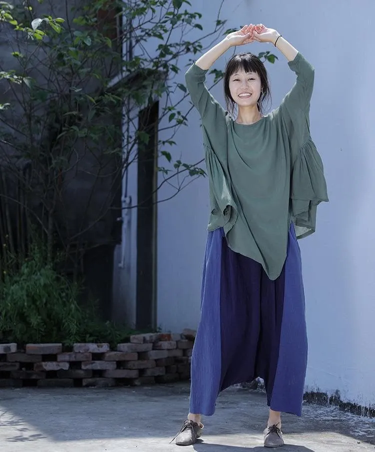Navy Blue Cotton Linen Harem Pants | Lotus