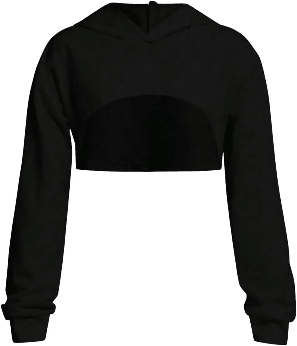 OYOANGLE Girl's Long Sleeve Drop Shoulder High Low Asymmetrical Hem Crop Hoodie Top