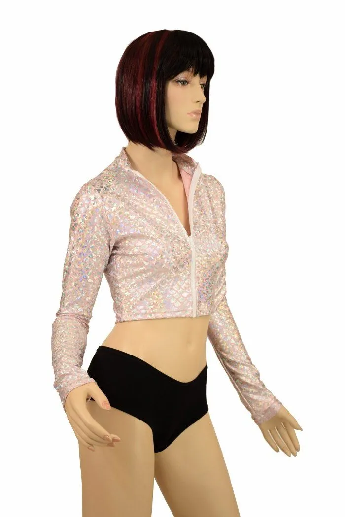 Pink & Silver Scale Zippered Crop Top