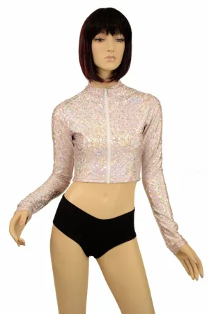Pink & Silver Scale Zippered Crop Top