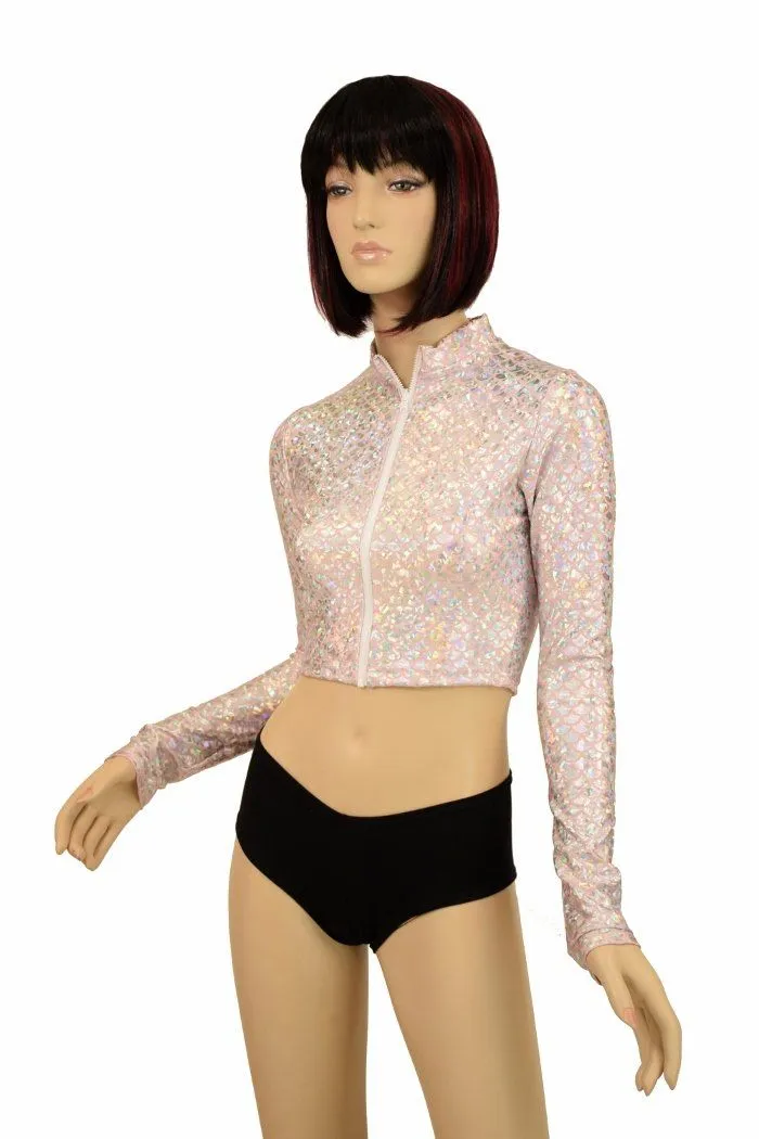 Pink & Silver Scale Zippered Crop Top