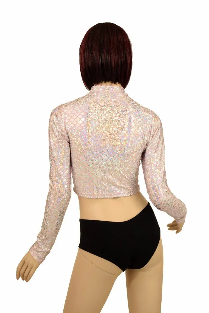 Pink & Silver Scale Zippered Crop Top