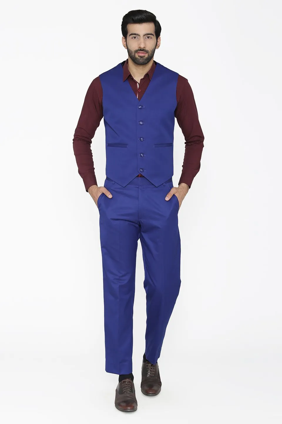 Polyester Cotton Blue Vest and Pant Set