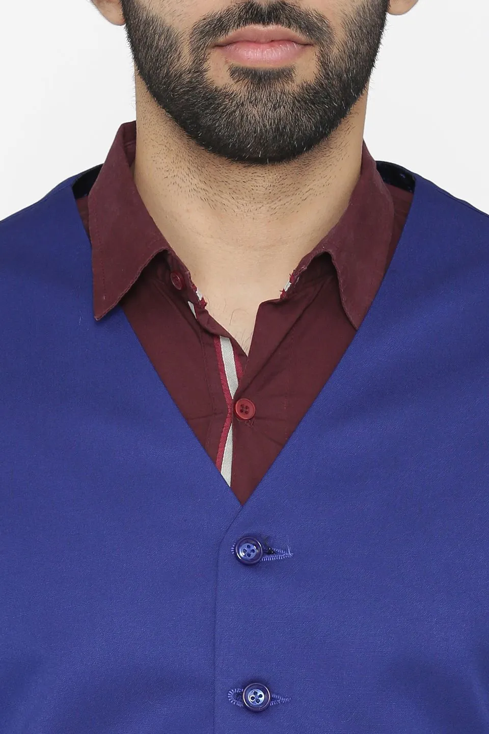 Polyester Cotton Blue Vest and Pant Set