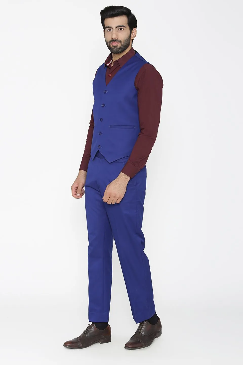 Polyester Cotton Blue Vest and Pant Set