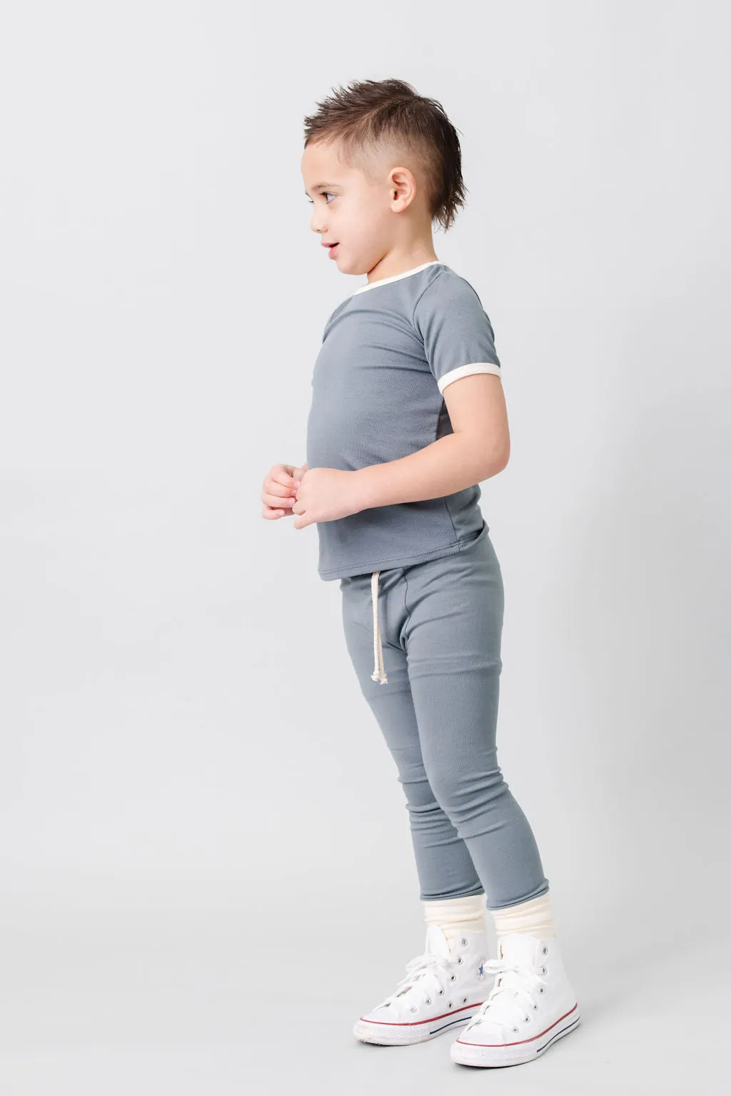 rib knit pant CO - rainstorm with contrast