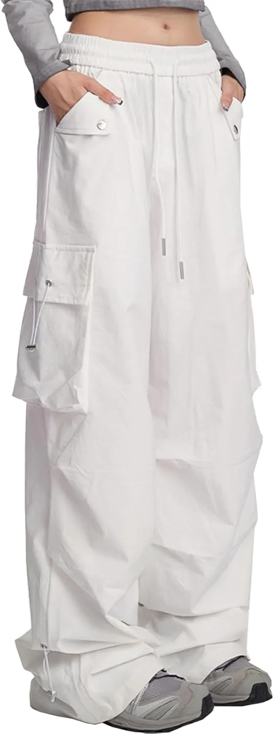 SANGTREE Women's Drawstring Elastic Waist Ruched Baggy Cargo Pants Hip Hop Streetwear