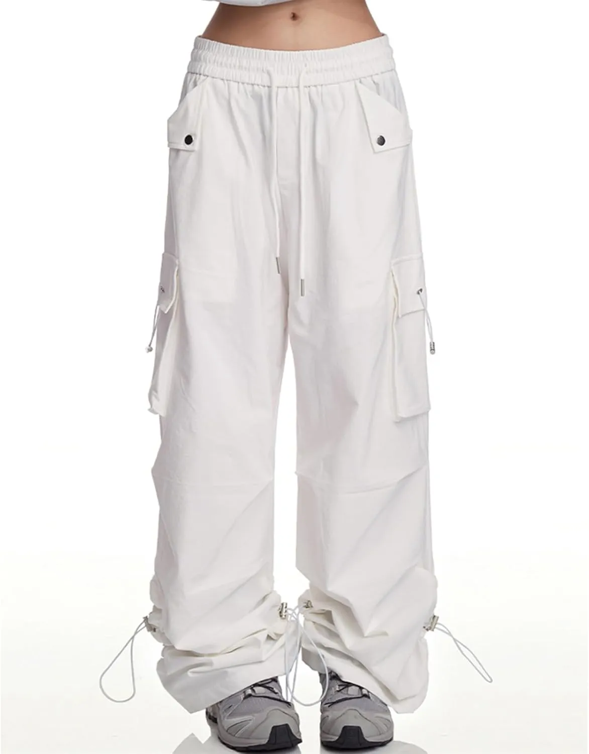 SANGTREE Women's Drawstring Elastic Waist Ruched Baggy Cargo Pants Hip Hop Streetwear