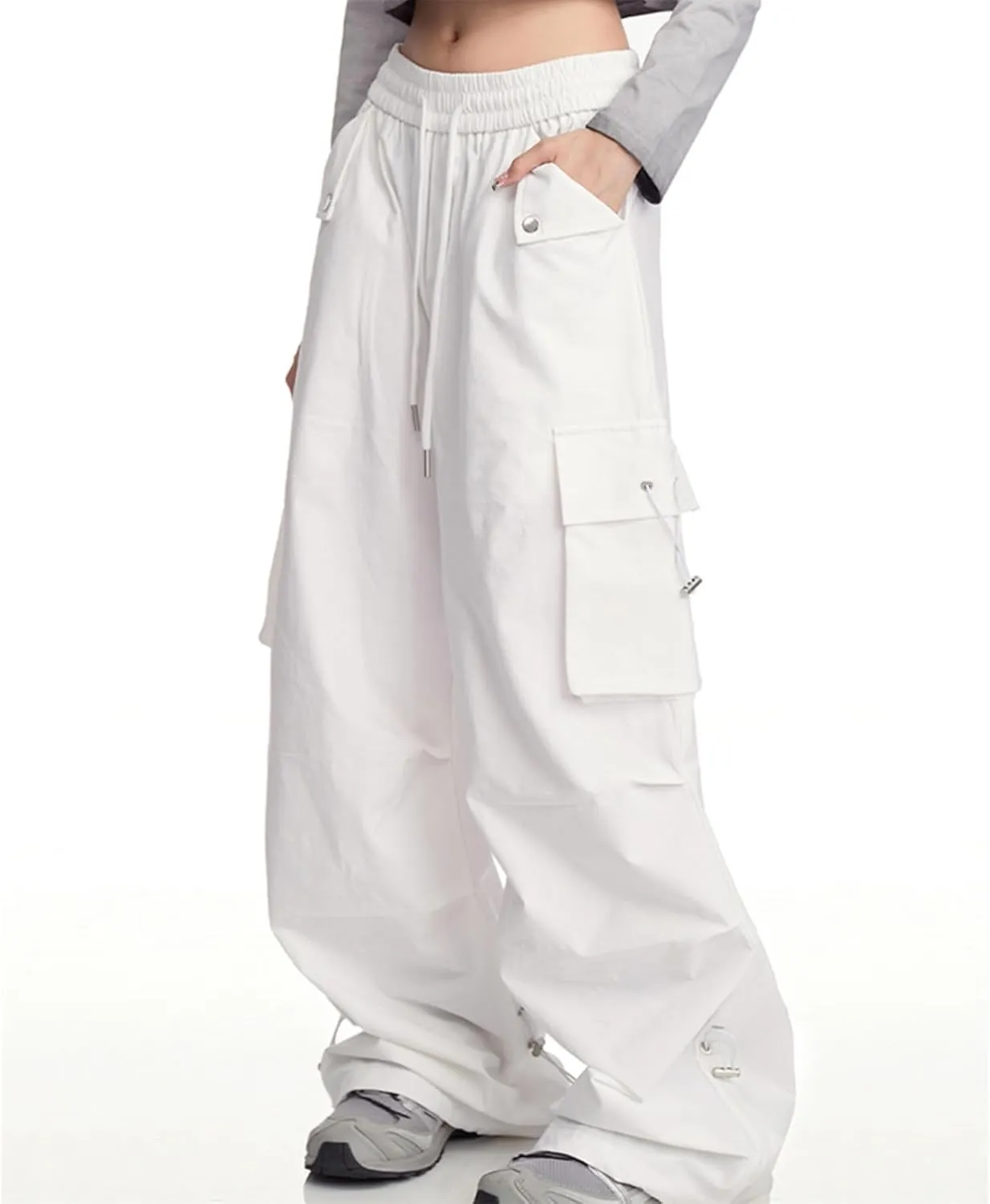 SANGTREE Women's Drawstring Elastic Waist Ruched Baggy Cargo Pants Hip Hop Streetwear