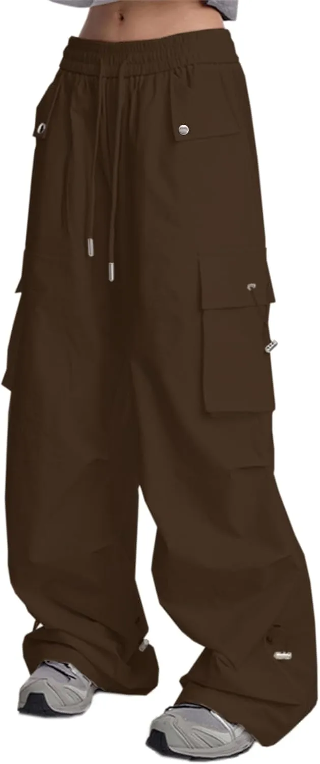 SANGTREE Women's Drawstring Elastic Waist Ruched Baggy Cargo Pants Hip Hop Streetwear