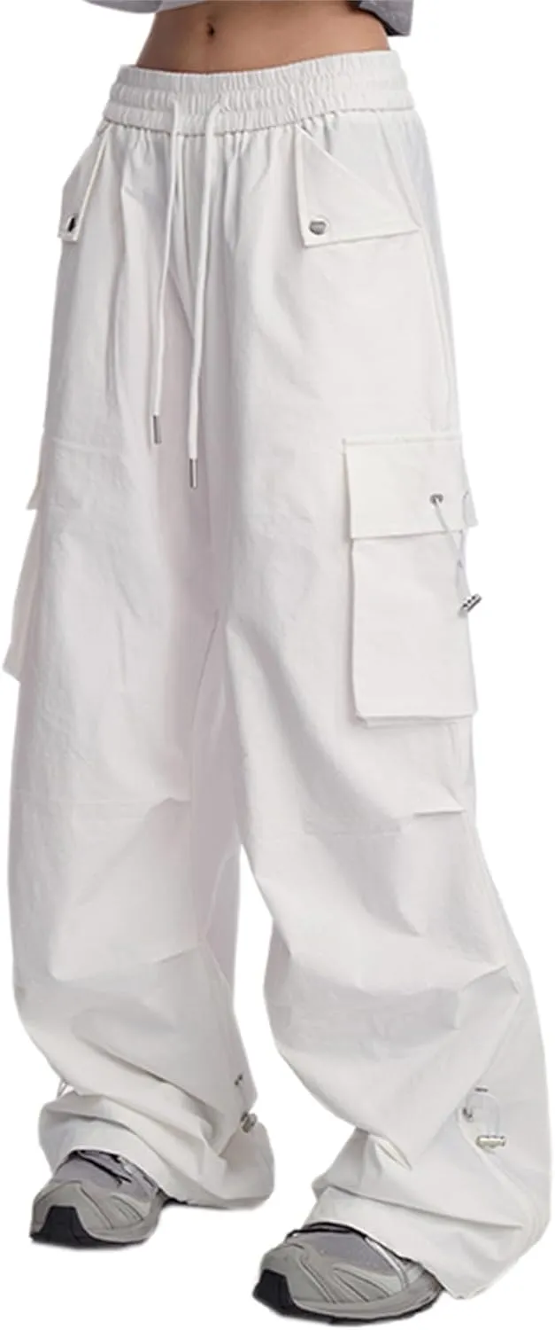 SANGTREE Women's Drawstring Elastic Waist Ruched Baggy Cargo Pants Hip Hop Streetwear