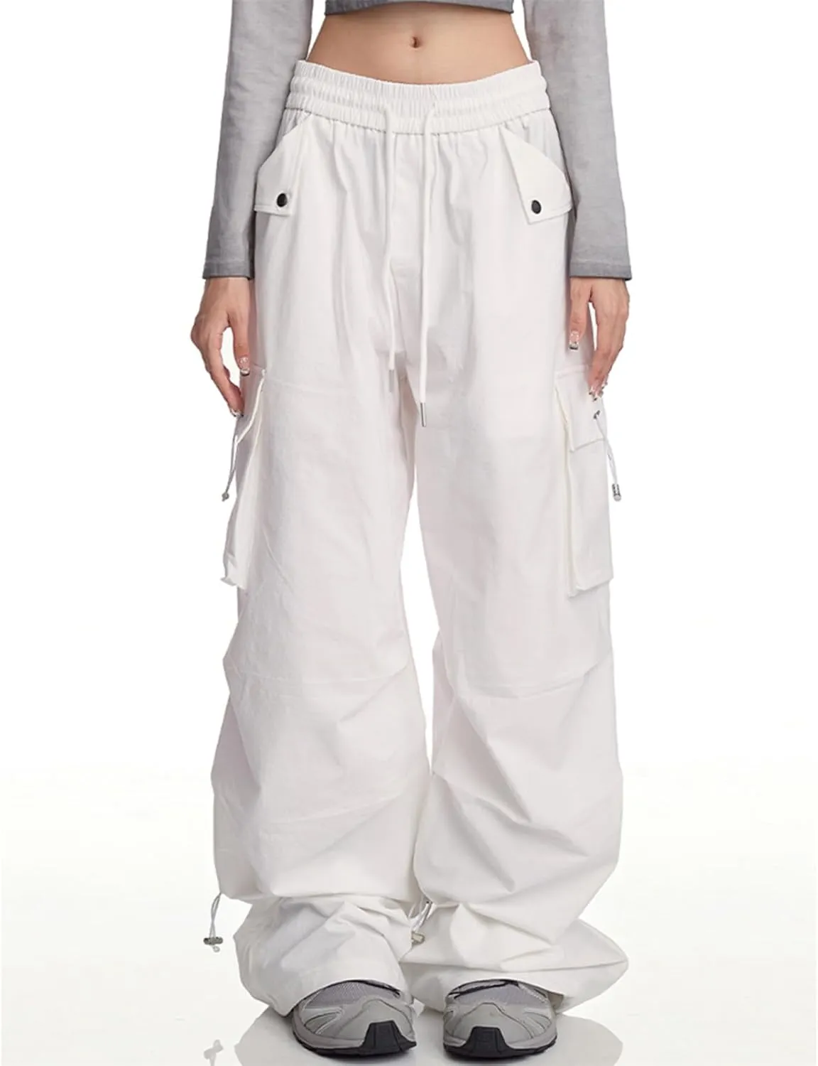 SANGTREE Women's Drawstring Elastic Waist Ruched Baggy Cargo Pants Hip Hop Streetwear