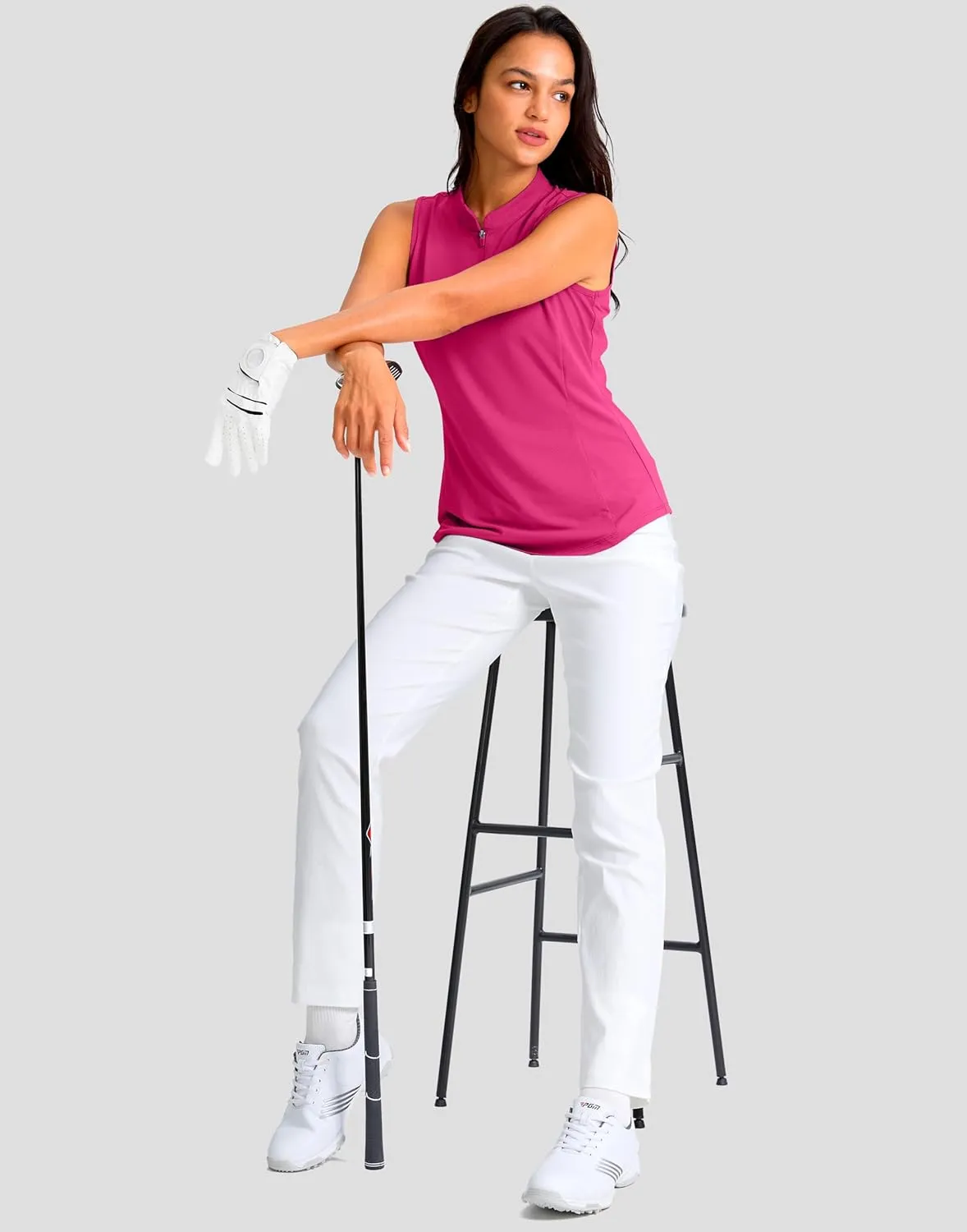 Soothfeel Women's Golf Polo Shirt Tank Tops Sleeveless 1/4 Zipper Collarless Quick Dry Athletic Tennis Shirts for Women