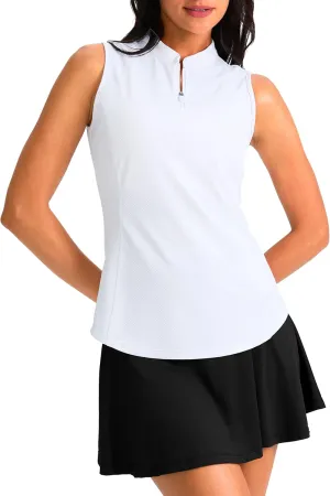 Soothfeel Women's Golf Polo Shirt Tank Tops Sleeveless 1/4 Zipper Collarless Quick Dry Athletic Tennis Shirts for Women
