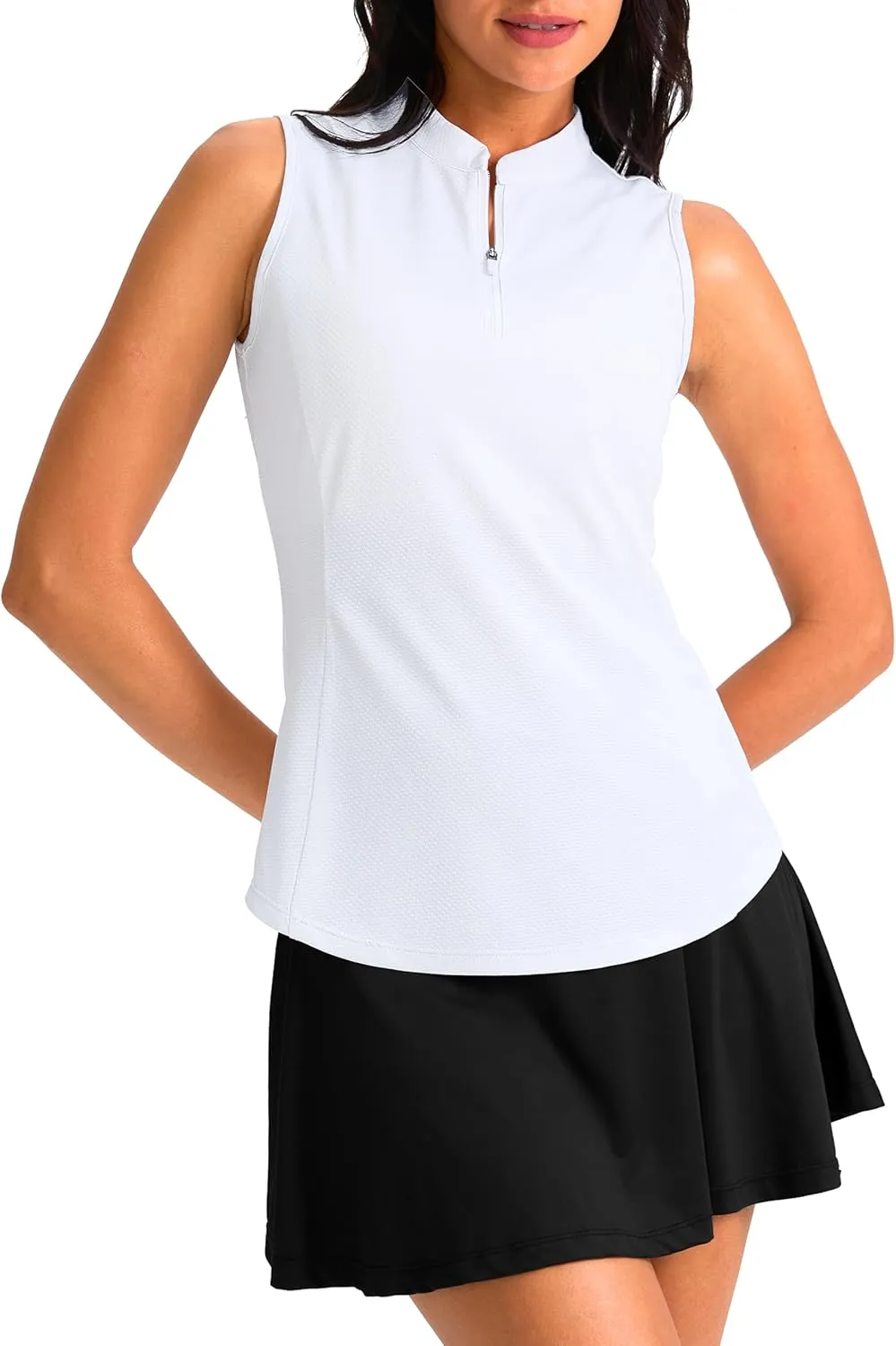 Soothfeel Women's Golf Polo Shirt Tank Tops Sleeveless 1/4 Zipper Collarless Quick Dry Athletic Tennis Shirts for Women