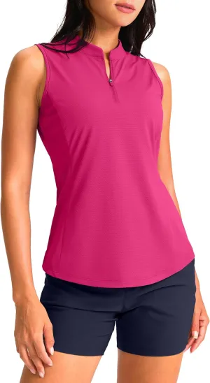 Soothfeel Women's Golf Polo Shirt Tank Tops Sleeveless 1/4 Zipper Collarless Quick Dry Athletic Tennis Shirts for Women