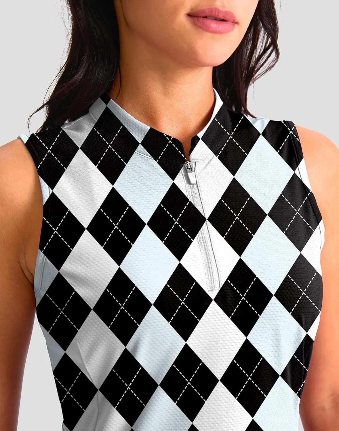 Soothfeel Women's Golf Polo Shirt Tank Tops Sleeveless 1/4 Zipper Collarless Quick Dry Athletic Tennis Shirts for Women