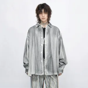 Stone Wash Button-Up Faded Denim Overshirt