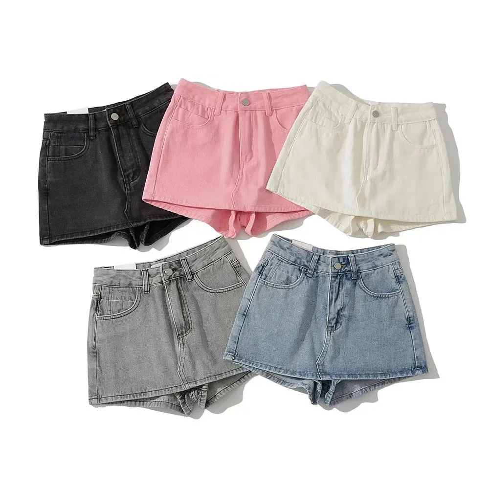 Summer High Waist Slim-fit Splicing Ultra-short Denim Leggings Female Girl Skinny Pants