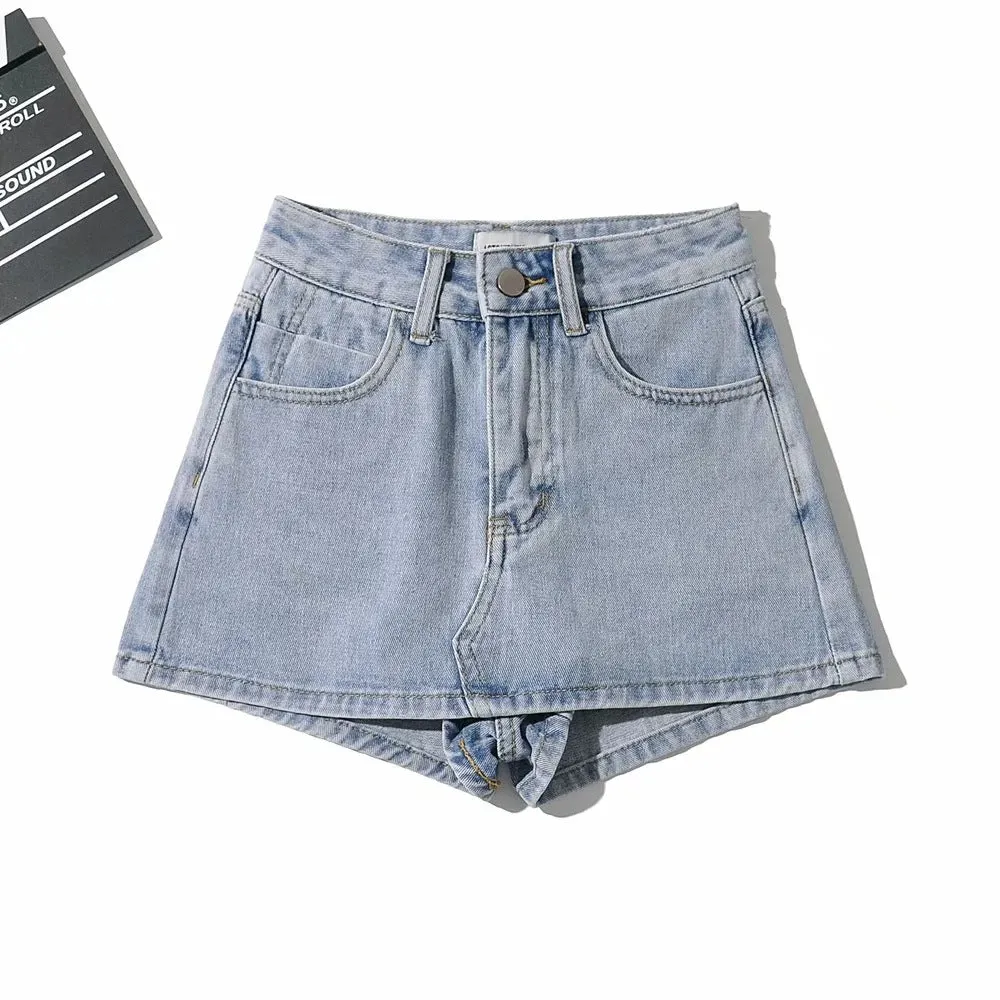 Summer High Waist Slim-fit Splicing Ultra-short Denim Leggings Female Girl Skinny Pants