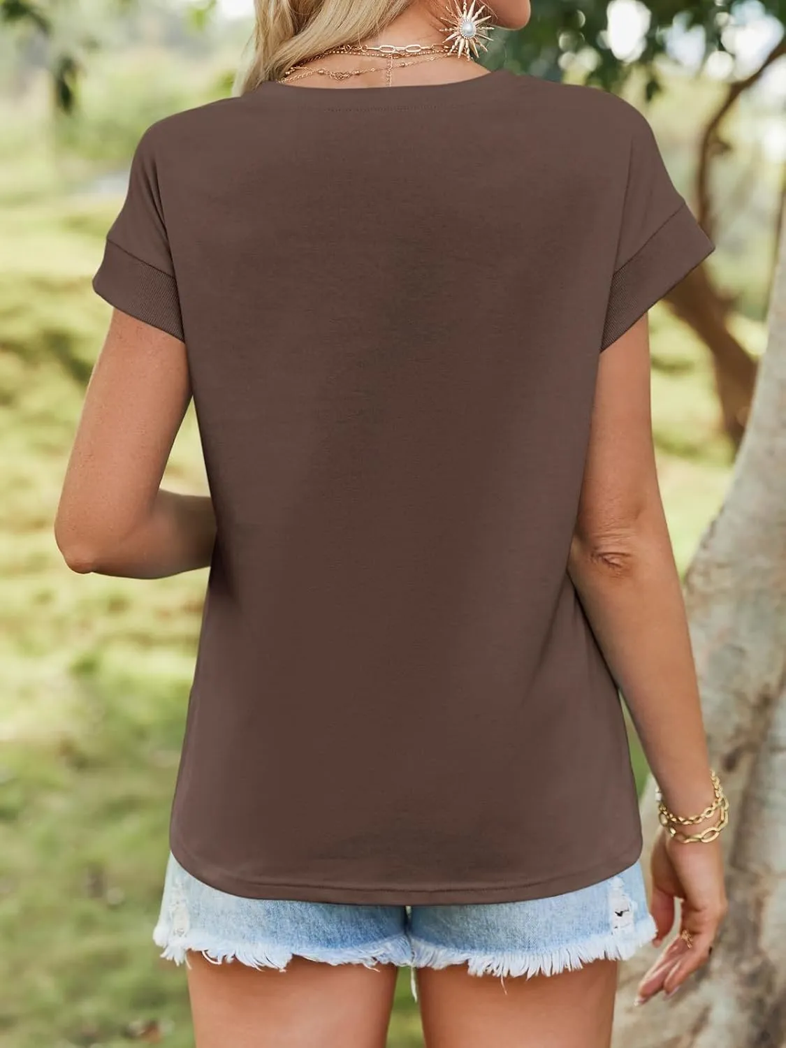 Tankaneo Womens Summer Cap Sleeve Tank Top Crew Neck Solid Casual Loose Fit Basic Tee Shirt