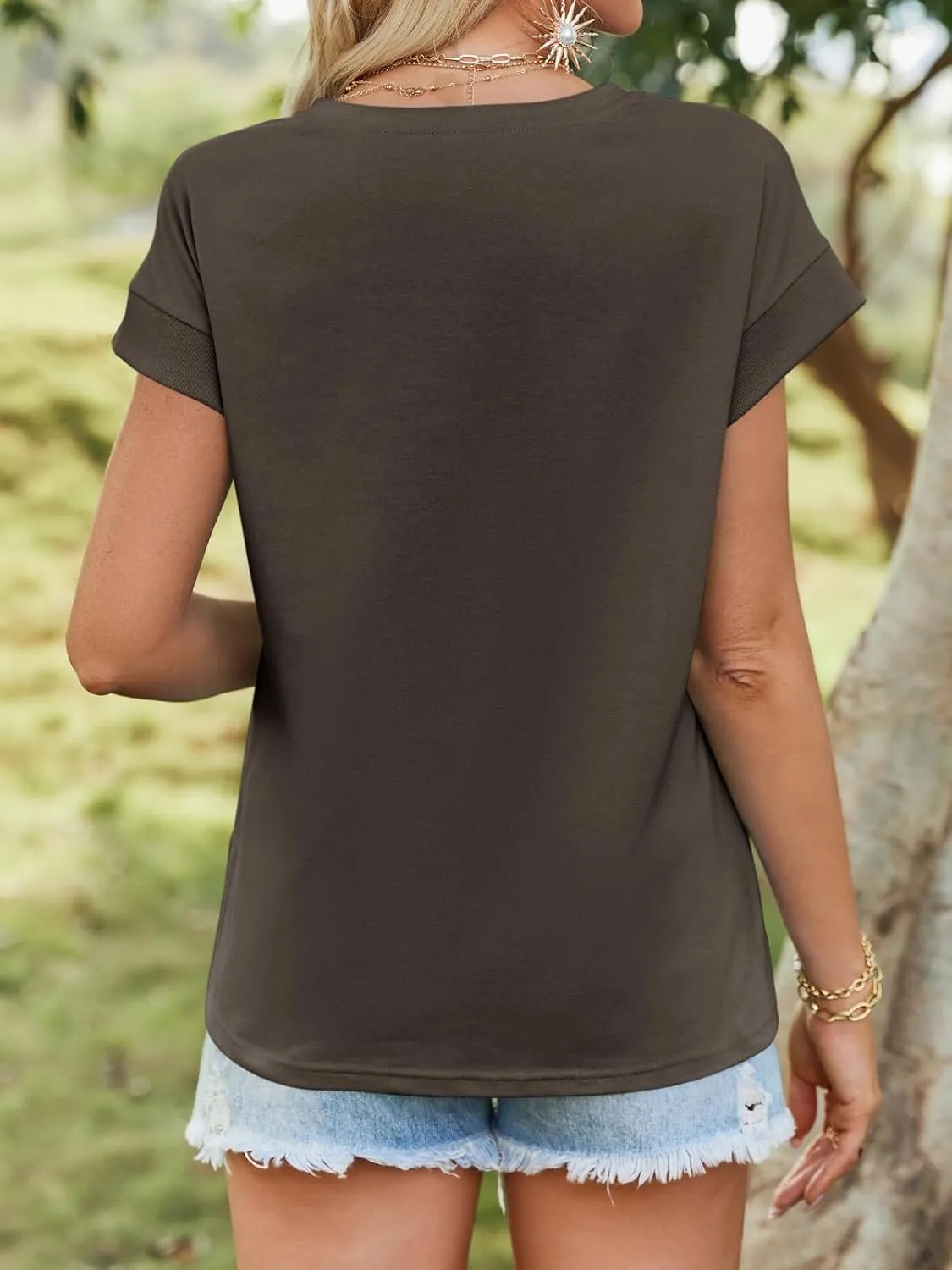 Tankaneo Womens Summer Cap Sleeve Tank Top Crew Neck Solid Casual Loose Fit Basic Tee Shirt