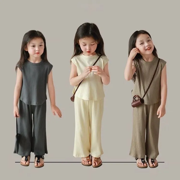 Toddler Girls Sleeveless Top Bell Bottom Outfits