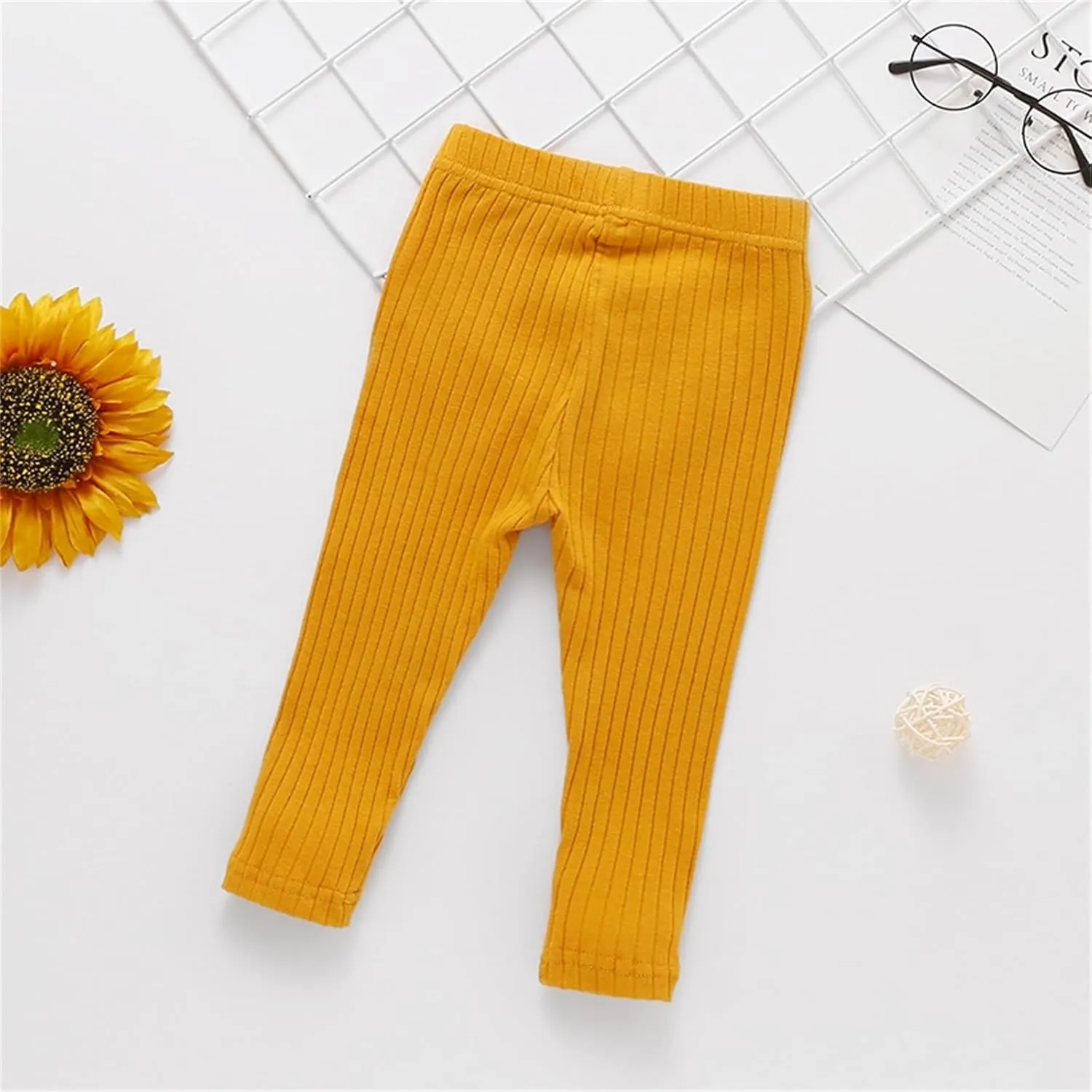 Toddler Girls Solid Leggings Kids Stretchy Ribbed Yoga Pants Infant Baby Elastic Waist Full Length Footless Tights