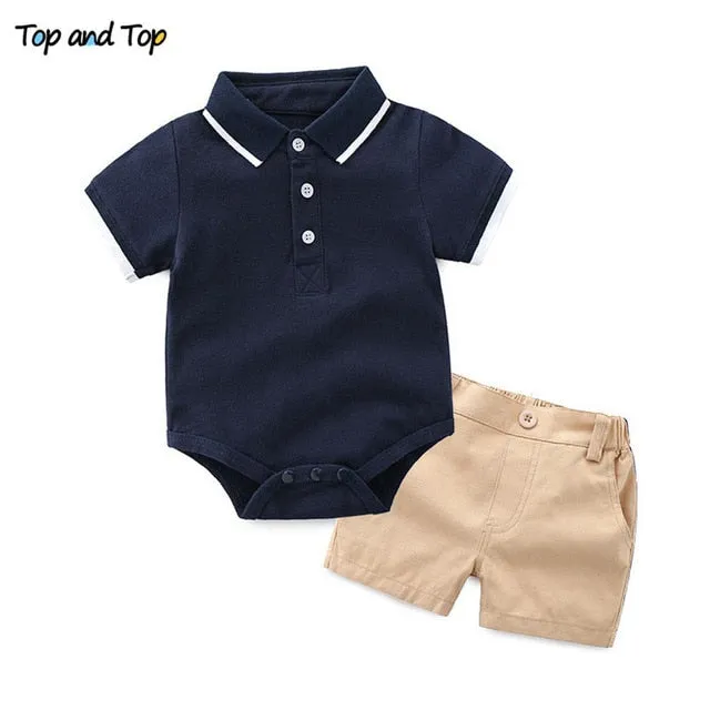 Top and Top Baby Boy Clothing Set Summer Cotton Short Sleeve Romper Tops Shorts Infant Boys Outfits Toddler Boy Clothes